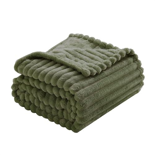 Linecooo Olive Green Fleece Throw Blanket 50”×60” for Couch Sofa Bed,Super Soft Cozy Plush Microfiber Flannel Blanket with Stripes Design Lightweight for Adults,Woman,Girls thumbnail 5