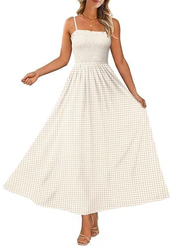 OFEEFAN Womens Spaghetti Strap Maxi Dresses Smocked with Pockets 2026 Summer Spring Casual Boho Beach Long Sundresses thumbnail 2