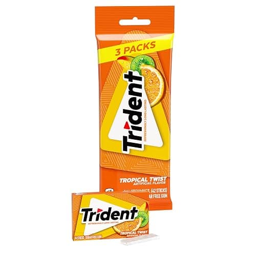 Trident Tropical Twist Sugar-Free Chewing Gum, 3 Packs of 14 Pieces (42 Total Pieces) - Image 1