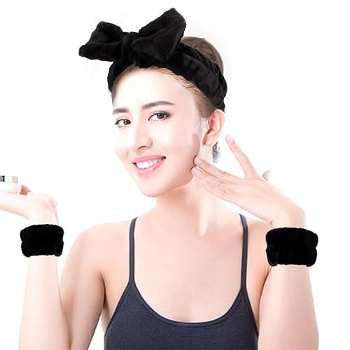 AOPRIE SPA Headbands for Washing Face Makeup Headbands with Bow Hair Band Women Facial Head Band Wrist Towel Wraps For Shower Face Mask Black 2 Style Black, 6 Pack thumbnail 4
