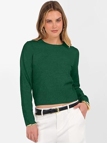 ANRABESS Women’s Long Sleeve Sweaters Cropped Crew Neck Business Casual Light Weight Sweater Tops Fall Fashion Clothes 2025 thumbnail 2