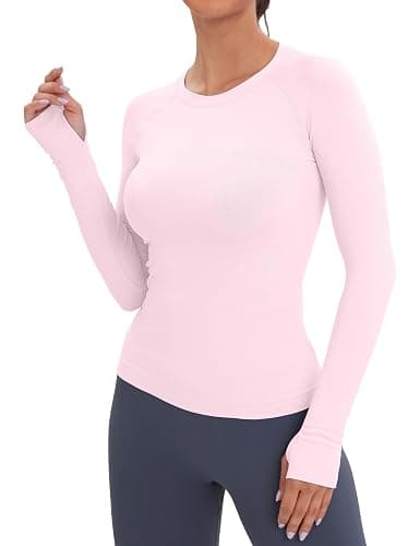 MathCat Workout Seamless Shirts for Women Long-Sleeved Yoga Running Breathable Thumb Holes Tops - Image 1