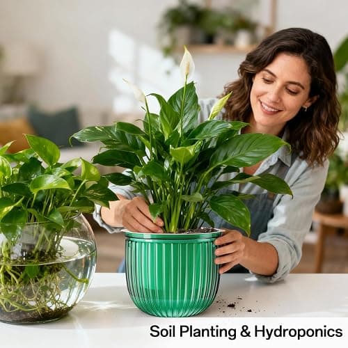 Halatool 2 Pack Self Watering Hanging Planters for Indoor Plants - 6.5 Inch Outdoor Hanging Flower Pots with 2 Metal Chains for Garden Home Wall Decor (Peacock Green) thumbnail 2