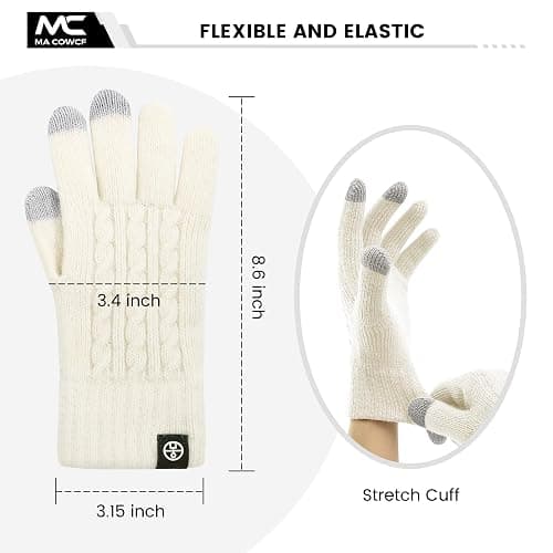 MA COWCF Women's Winter Gloves for Cold Weather Thermal Knit Elastic Soft Touch Screen Glove for Running Driving Hiking thumbnail 6