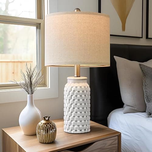 USumkky 20.5" White Modern Ceramic Bedside Lamp Set of 2 for Bedroom Decor Farmhouse Table Lamp for Living Room Office Dorm thumbnail 6