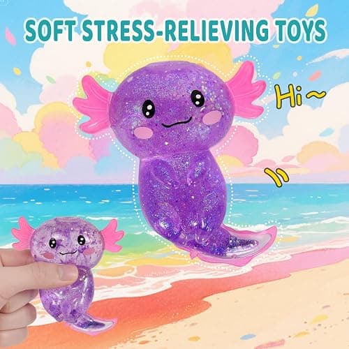 Axolotl Squishy Stress Relief Toy Glitter Fidget Toys Cute Malt Sugar Axolotl Toy Fidget Toys Adults Fidget Toy for Kids Youth Adult, Party Favors Anxiety Relief Squishy Toys(Purple) thumbnail 7