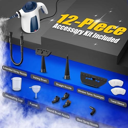 Hand Held Steam Cleaner, Portable Steam Cleaners, Steam Cleaner Handheld, Comes with 12-Piece Accessories for Multi-Surface Stain Removal, Perfect for Stain Removal, Car, Sofa, Floor, Bathroom, Window thumbnail 7