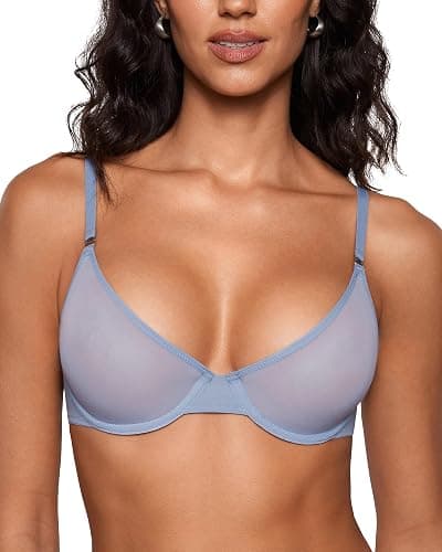 INLYRIC Women's Cosnufy Sheer Balconette Bra Demi Unlined Plunge Mesh See Through Sexy Bras Underwire - Image 1