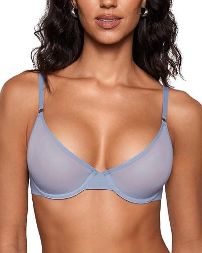 INLYRIC Women's Cosnufy Sheer Balconette Bra Demi Unlined Plunge Mesh See Through Sexy Bras Underwire