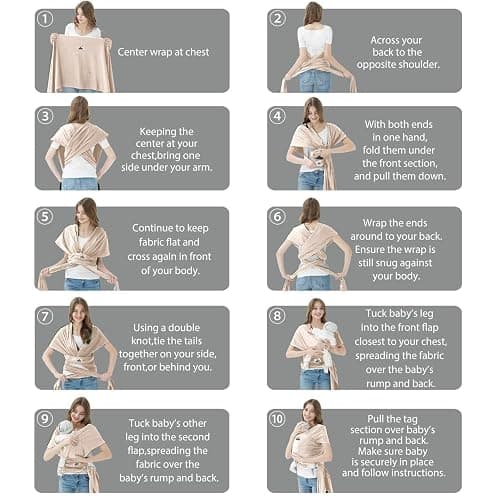 Baby Wraps Carrier, Jeroray Baby Carrier,Hands Free Infant Carrier, Lightweight,Breathable,Softness,Khaki thumbnail 7