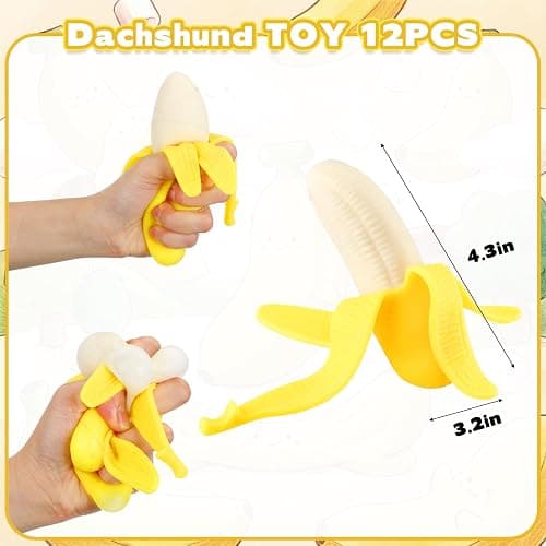 Meooeck 12 Pcs Banana Toys for Stress Relief Stress Balls Banana Stretchy Fidget Toys for Adults Cute Party Favors for Fun Easter Basket Stuffer Gift Birthday Party Office Workers ADHD Autism Anxiety thumbnail 4