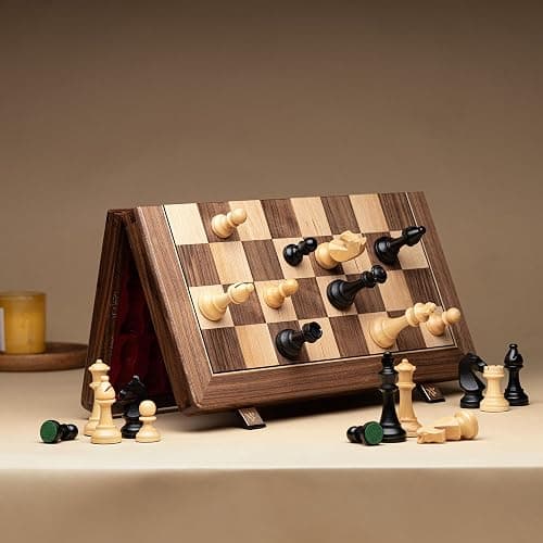 A&A Premium Chess Board Game Set, 15" Wooden Chess Board & 3" King Height Unique Chess Pieces with 2 Extra Queens, Portable Travel Chess Set for Adults Kids (Natural Walnut, 15 Inches) thumbnail 2