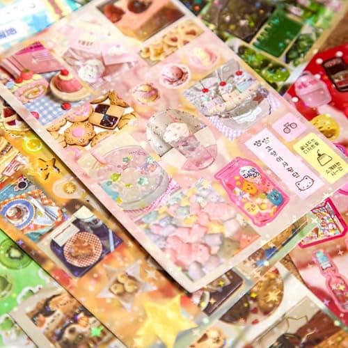 Japanese Manga Style Glitter Sticker Book, 60 Sheets 900 Pcs Dessert Shop & Afternoon Tea Series Decorative Laser Stickers for DIY Scrapbooking Journaling Handbook Decoration and Planner Supplies thumbnail 8