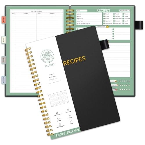 ALLTREE Recipe Organizer - Spiral Notebook with 15 Tabs for Family Cooking Lovers, 120 Pages, Black (5.5"x8.5") - Image 1