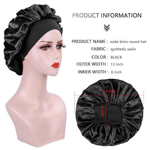 XRACEPHOL 2PCS Silk Bonnet for Sleeping Satin Bonnet Breathable Bonnets for Black Women Satin Hair Cap for Sleeping Wide Elastic Band Sleep Cap Hair Bonnet for Sleeping（Black+Pink） thumbnail 5