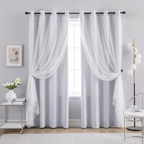 Anytime Double Layer Blackout Curtains 2 Panels，52Wx63L，Greyish White | Sheer And Fabric Window Drapes Grommet Top Solid Color Bedroom Living Room Home Decor - Image 1