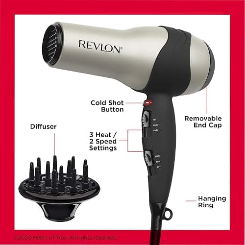 REVLON Turbo Hair Dryer with Advanced Ionic Technology, Ceramic Coating | Turbo Heat and Cold Shot Features, 1875 Watts for Fast Drying and Shine (Silver) thumbnail 5