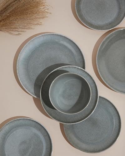 Pokini 16 Piece Double Bowl Dinnerware Sets, Stain Resistant Dish Set with Pasta Bowls, Easy Cleaning Dishes, Multi-Functional Plate and Bowl, Stack Compactly Plate Set, Service for 4 thumbnail 5