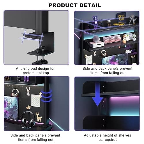 OXBZKMY Clamp on Desk Shelf with Pegboard, Black Desktop Organization Bookshelf Storage Shelves for Home Office Dorm Gaming Desk, Space Saving Tabletop Display Rack (Black, 39.5(W) x37.5in(H)) thumbnail 6