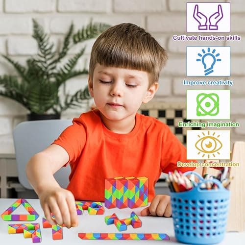 GOLDGE 24 Pack Mini Fidget Snake Cube Puzzle Toys - Party Favors & Goodie Bag Fillers for Kids & Teens - Rainbow Colors - Bulk Birthday & Back to School Gifts - Stocking Stuffers thumbnail 4