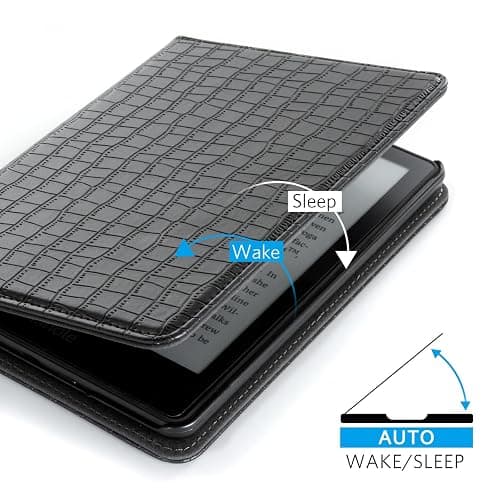 CoBak Case for 6" E-Reader - PU Leather Smart Cover with Auto Sleep/Wake & Hand Strap, not Compatible with Kobo Clara, Croco Black thumbnail 3
