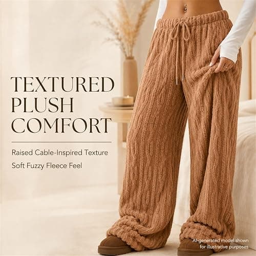 Women's Fuzzy Pajama Pants, Fluffy PJ Pants, Fleece Drawstring Wide Leg Fit | Plush Pajama Pants, Fluffy Fleece Feel, Drawstring Elastic Waist, Relaxed Wide Leg Fit, Cold Weather Lounge And Sleepwear thumbnail 3