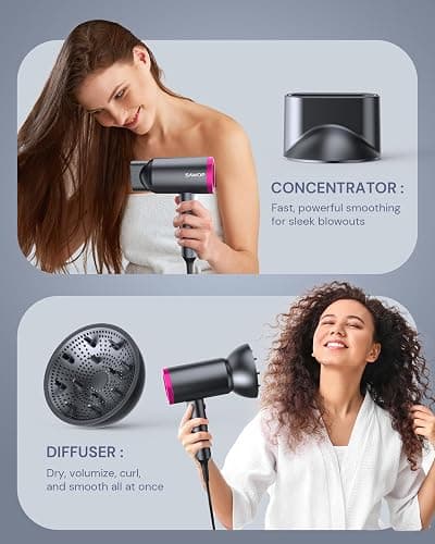 ANNE BETTY Hair Dryer with Diffuser for Curly Hair, 1800W Ionic Blow Dryer for Women & Men, Fast-Drying, Lightweight, Low Noise, Hair Care Styling Tool for Home, Travel thumbnail 4