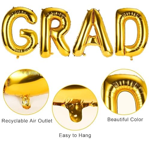 PEUTIER Grad Balloons Set, 40in Foil Graduation Balloons Large Congrats Graduation Party Balloons Congratulations Letter Grad Decorations for Graduation Celebration Party Supplies(Gold), M thumbnail 4