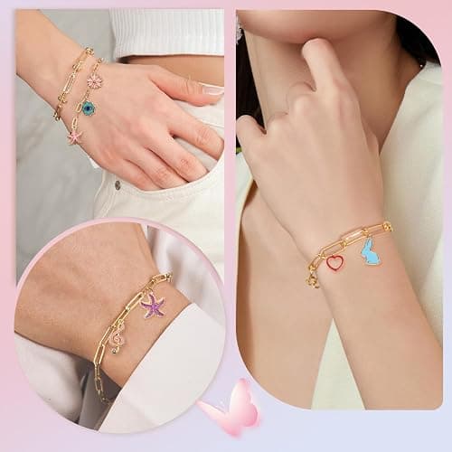 Wisreach 417 PCS Stainless Steel Gold Charm Bracelet Making Kit, DIY Jewelry Making Supplies with Paperclip Chain Bracelets, Charms & Jump Rings, Starter Craft Kit, Women & Beginners thumbnail 7