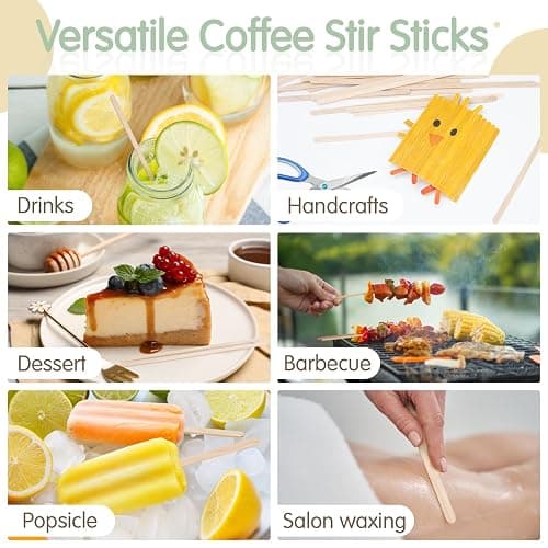 WISYOK 500 PCS Coffee Stirrers, 7 Inch Premium Birch Wood Sticks, Smooth Round Ends, Splinter-Free Disposable Stir Sticks for Coffee, Cocktails, Office, Home Use thumbnail 5