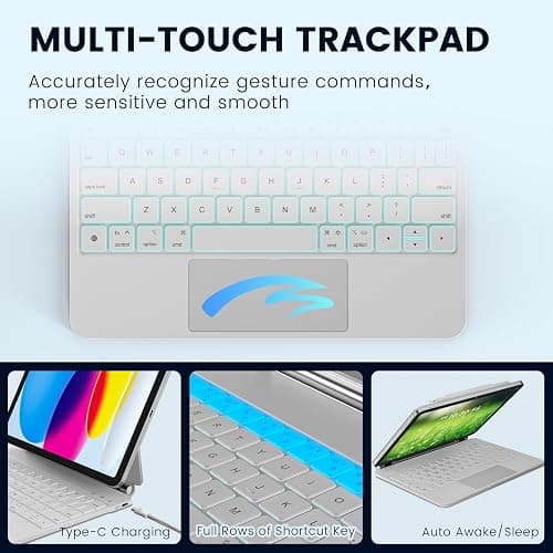 RAYMCRAFT for iPad 11th(A16, 2025)/10th Generation Case with Keyboard, Magic Keyboard 2022, Springy Backlit Keys, Stain-Resistant Surface, Multi-Touch Trackpad,White thumbnail 6