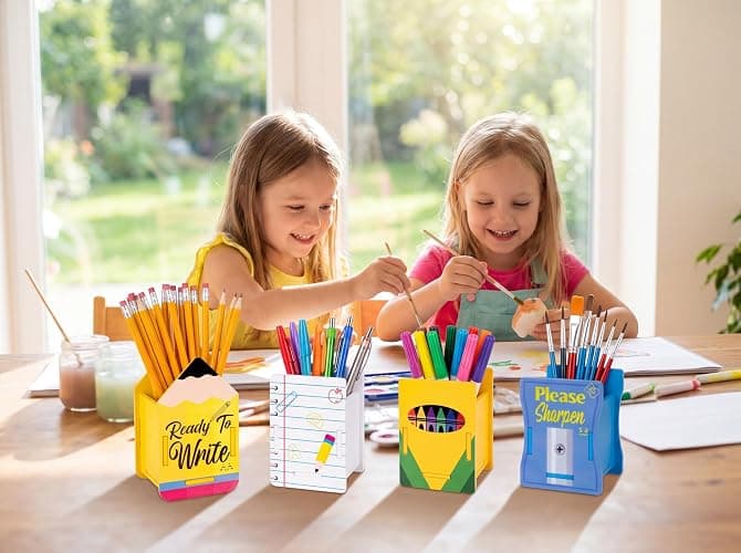 Tieshankao 4pcs Back to School Pencil Dispenser – Wooden Sharp and Dull Notebook Crayon Holder for Teacher Appreciation Week Desk, Classroom Organization thumbnail 5