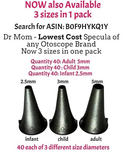 120 Large Diameter Specula for 4th and 5th Generation Doctor Mom Otoscope Perfect for Adults & Older Children Important- NOT for Dr Mom 3rd Gen and Original otoscopes. thumbnail 2