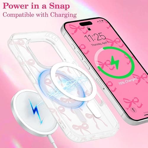 UEEBAI Magnetic for iPhone 16 Pro Max Case, Bow Case Compatible with MagSafe, Wireless Slim Clear Ribbon Aesthetic Phone Cover Anti-Yellowing Shockproof Protective Cover for Women Girl - Hot Pink thumbnail 4