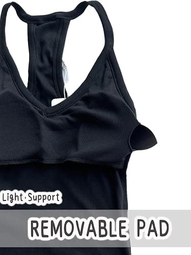 Danysu V Neck Racer Back Tank Top for Women Padded Ribbed Long Tank Fitted Basic Cami Tops thumbnail 5