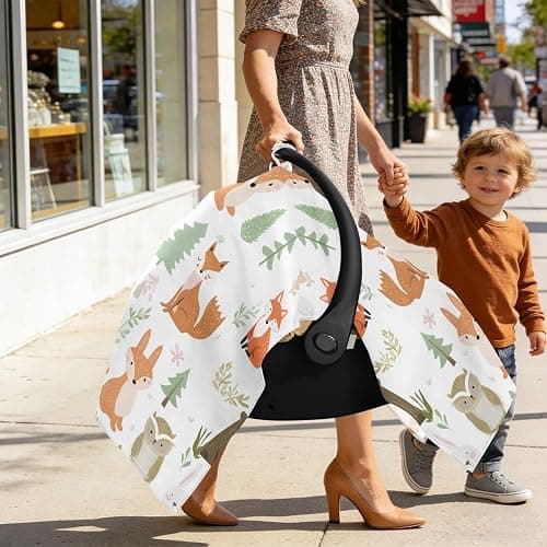 Bush Animal Fox Infant Car Seat Cover Baby Girls Stroller Carseat Covers Canopy Muslin Breathable Soft Lightweight Sun Shade Universal Fit thumbnail 2