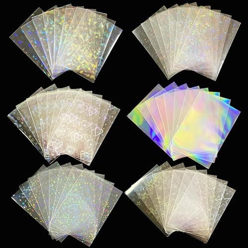 Lora Rossie 300 Pcs Kpop Photocard Sleeves Laser Flashing Card Sleeves Heart Star Glass Gemstone Rainbow Holographic Trading Card Protector for Photocard Mini Polaroid Kpop Photo Cards - Image 1