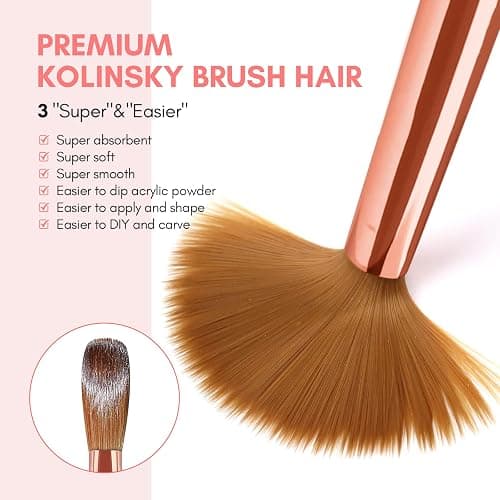 SAVILAND 3PCS Acrylic Nail Brush Set: Size 8/10/14 Kolinsky Acrylic Nail Brushes for Application, Pink Handle Professional Acrylics Powder Brushes for Nails Extension & 3D Nails Carving thumbnail 6