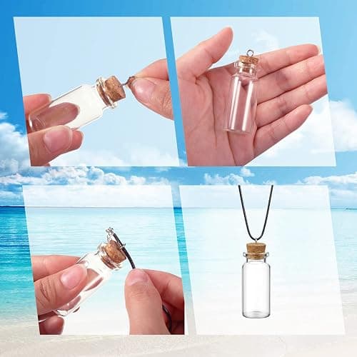 Sawysine 50 Pcs 10 ml Mini Glass Bottles with Cork, Tiny Wishing Bottles with 50 Pcs Black Waxed Cord,100 Pcs Eye Screws and 100 Pcs Clasp Rings,for DIY Crafts Container Necklace Jars thumbnail 5