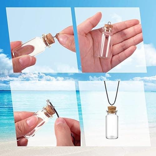 Sawysine 50 Pcs 10 ml Mini Glass Bottles with Cork, Tiny Wishing Bottles with 50 Pcs Black Waxed Cord,100 Pcs Eye Screws and 100 Pcs Clasp Rings,for DIY Crafts Container Necklace Jars thumbnail 6