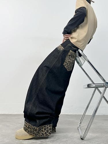 DFGIGT Men's Baggy Jeans Embroidered Wide Leg Vintage Jeans Hip Hop Loose Fit Denim Pants Streetwear thumbnail 4