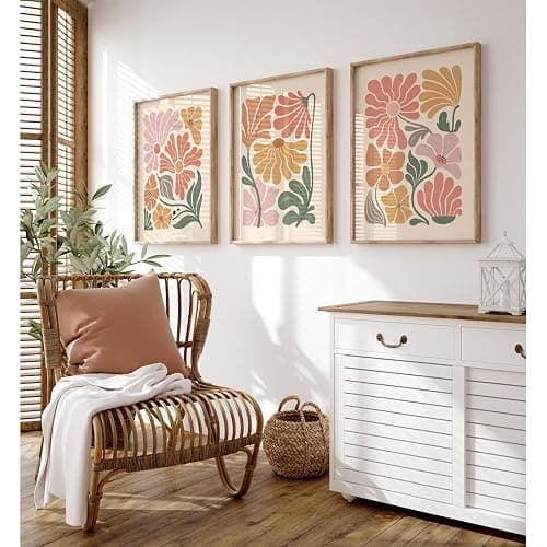 Boho Flower Wall Art Decor Abstract Floral Canvas Prints Botanical Plant Wall Art Pictures Minimalist Flower Market Painting Poster for Living foom Bedroom 16x24 Inch Unframed Set of 3 - Image 1