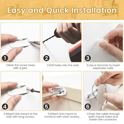 Booda Brand Furniture Anchors (10 Pack) for Baby Proofing, Furniture Straps Anti Tip Furniture Anchor Securing 400 lbs/Keep Baby Pet Safety from Falling Furniture, Metal White Earthquake Straps thumbnail 7