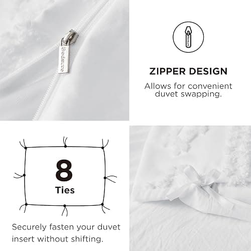 Bedsure Boho Duvet Cover Queen Size, Soft & Comfortable Elegant Design Boho Bedding for Decoration, Machine Washable Comforter Cover for All Seasons,Includes 1 Duvet Cover & 2 Pillow Shams,White thumbnail 5