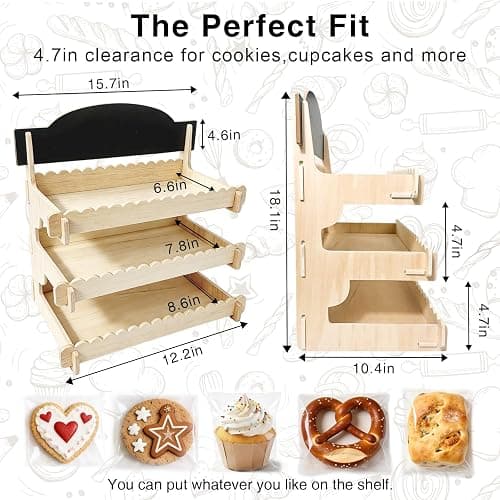 Cookie Display Stand for Vendors,Wooden Bakery Display Stand for Bakers,Tool-Free Stand with Chalkboard Sign for Market Booths &Craft Fairs.Tiered Dessert Stand for Cupcakes, Muffins & Pastries.Easy Assembly Fit for Small Shop & Events. thumbnail 3