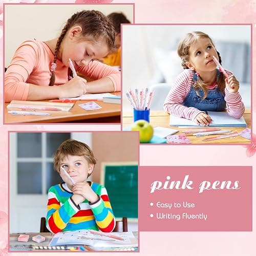 Crtiin 74 Pcs Kawaii Cherry Blossom Stationery Set Japanese Kawaii Pencil Bag Mechanical Pencil Cherry Erasers Pencil Refill and Stickers for Office Party Favors(Pink) thumbnail 5