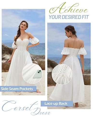 Scarlet Darkness Women Off Shoulder Corset Dress Sweetheart Fishboned Puff Sleeve Renaissance Dress thumbnail 4