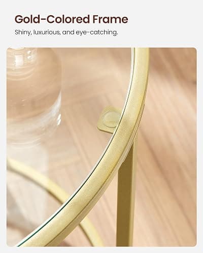 VASAGLE Round Side Table, Glass End Table with Metal Frame, Gold Coffee Table with Modern Style, for Living Room, Balcony, Bedroom, Gold Color thumbnail 6
