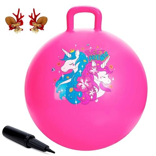 ZOOJOY Hopper Ball, Pink Bouncy Balls for Kids, 18 Inch Sit on Jumping Toys with Handle for Girls Gift Aged 3-8, Inflatable Unicorn Bounce Hopper Balls Toy with Pump - Image 1