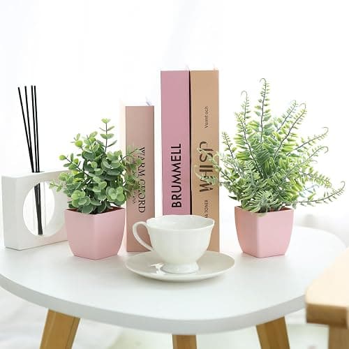 summer flower 2 Pack Small Fake Plants in Pink Pot Artificial Plant Eucalyptus Faux Potted Greenery Wheal Grass for Home Decor Indoor Bathroom Office Desk Shelf Bedroom Kitchen Cabinet Decorations thumbnail 2